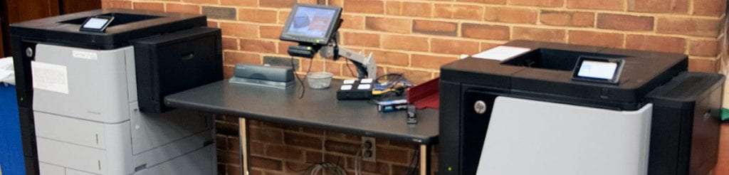 two networked printers in the library