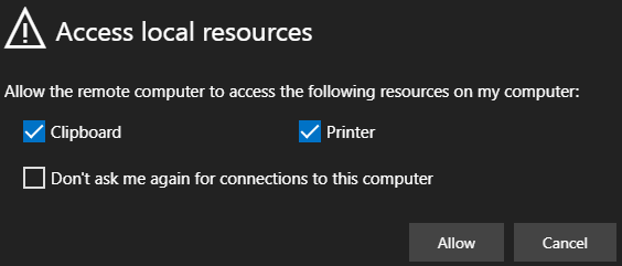 Access local resources dialog box